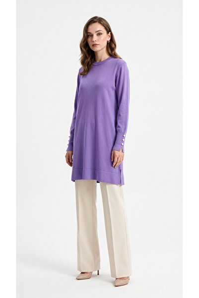 Generic Brand Long Knitwear Tunic with Crew Neck