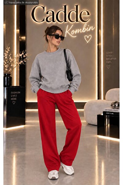 caddekombin Women's Sweatpants - Wide Leg High Waist Knitted Bottoms with Poc...