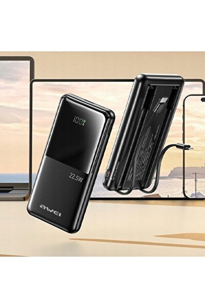 NO BRAND AWEI PowerBank P76K 10000mAh 22.5W negru cu afișaj digital