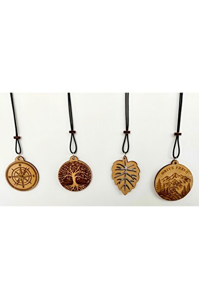 OEM Set de 4 odorizante auto din lemn, neparfumate (Busolă, Arborele Vieții, ...