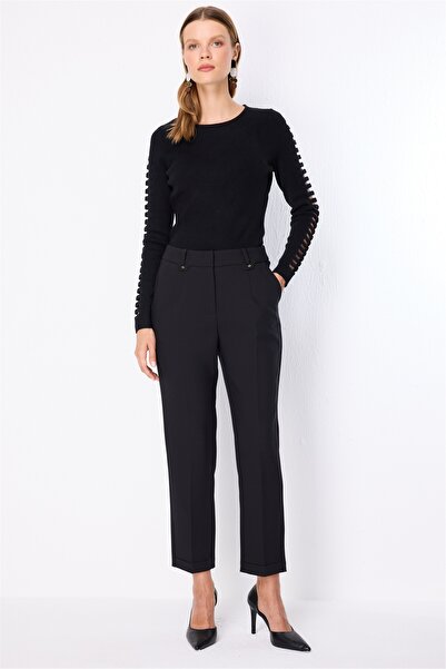 Ekol Women's Double-Legged Trousers with Metal Accessories, Black