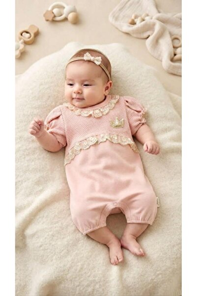 Sinem Çeyiz Million 1057 Pink Lace Princess Crown Detailed Jumpsuit'3-6 Months'