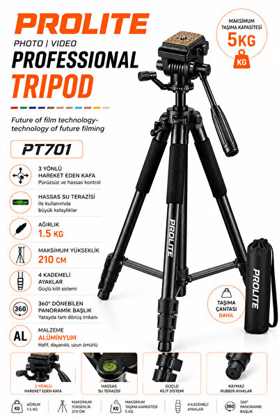 prolite professional Lighting Hidrolik Kafa Video Kamera Pr701 Tripod 5 kg ta...