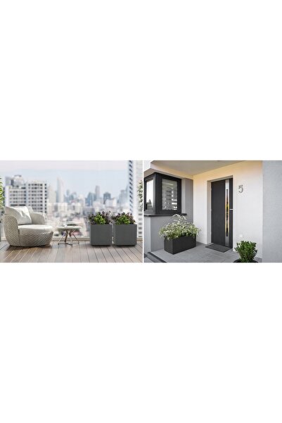 Deco4Home Jardinieră/Cadă de grădină/Cos, negru, din beton, mare, 80x40cm