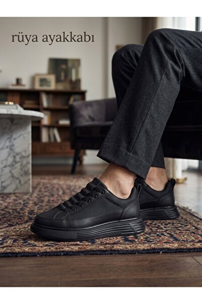 Rüya Ayakkabı Men's Black Thick Soled Flexible Lace-Up Orthopedic Sole Classi...