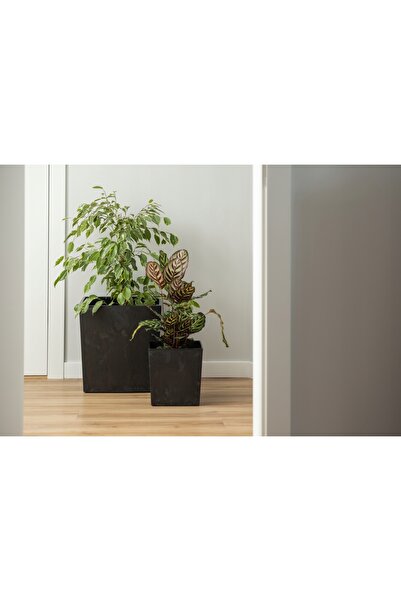 NO BRAND SET 3x Ghiveci de grădină negru lucios cu inserție 25x25cm