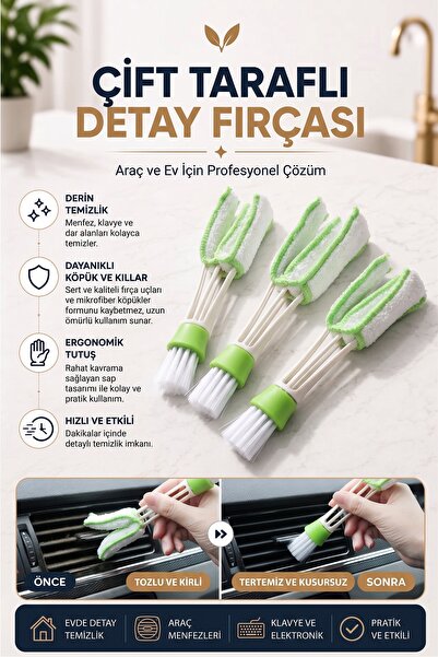 RED KİTCHEN 2'si 1 Arada Çift Taraflı Detay Temizleme Fırçası | Mikrofiber Araç Klima Menfez, Jaluzi ve Klavye Temizleyici