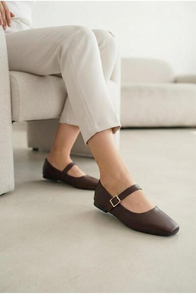 İncilaPearla Larin Women's Brown Buckle Mary Jane Flats Pointed Toe Casual Shoes