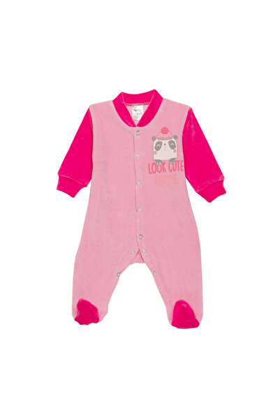PrettyBaby Πρέτι Μπέιμπι Βελουτέ Ολόσωμη Φόρμα Μωρού Πάντα Ροζ