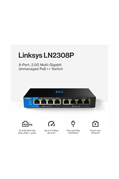 Linksys SWITCH DE REȚEA MULTI GIGABIT PoE+ LN2308P-KE 180W