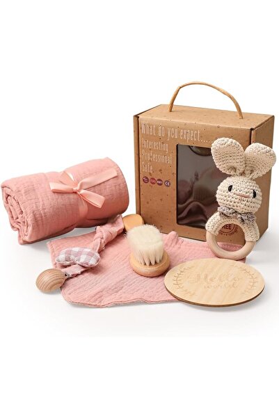 WOODEN TEETHER Baby Gift Set for Newborn, for Girls & Boys - 6 PCS Newborn Ba...