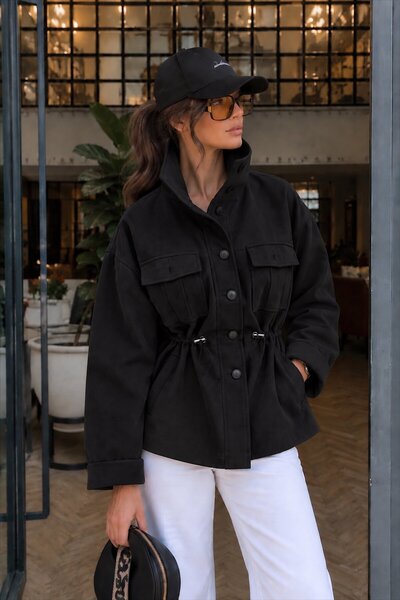 Trendsensin Lorven Süet Oversize Siyah Viral Kadın Ceket