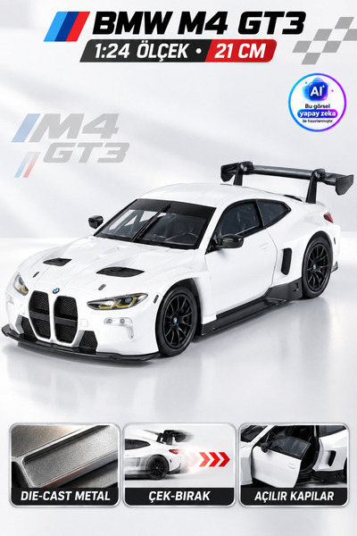 YILDIRIM OYUNCAK Die-Cast BMW M4 GT3 Metal Model Araba 21cm - 1:24 Ölçek Çek ...