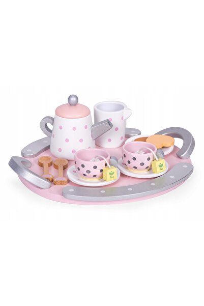 Ecotoys Set de ceai din lemn, cești, ceainic, 15 piese