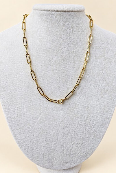 Dikdörtgen Halka Zincir Gold 14K Altın Kaplama Kolye (45cm)