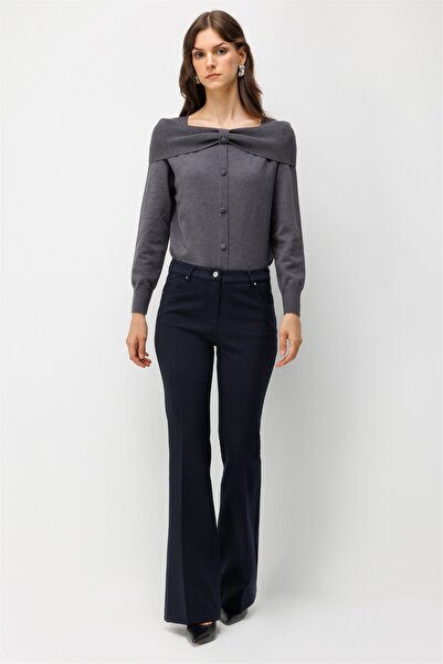 Ekol Women's High Waist Spanish Flare Pants Navy Blue
