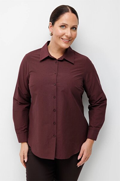 Ekol Women's Stone Embellished Plus Size Shirt Plum