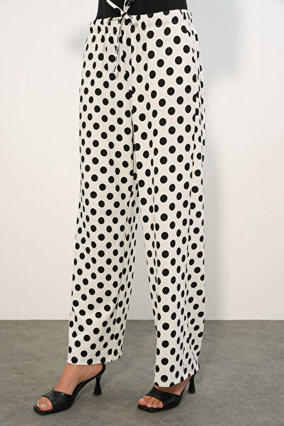 Modamorfo Women's Wide Leg Polka Dot Pants 30116 - White