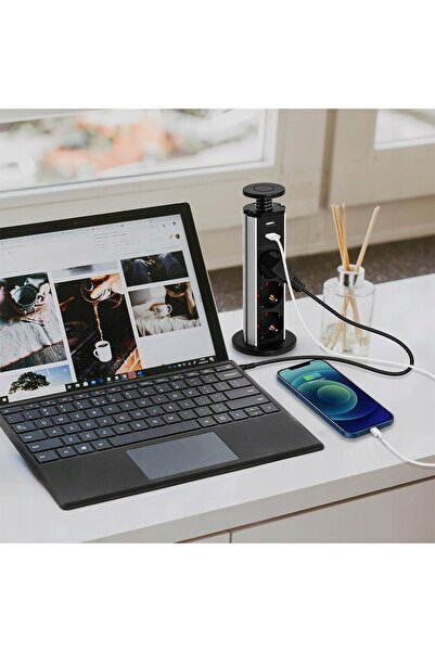 NO BRAND Prelungitor cu 3 prize integrate și 2 porturi USB pentru birou și bu...