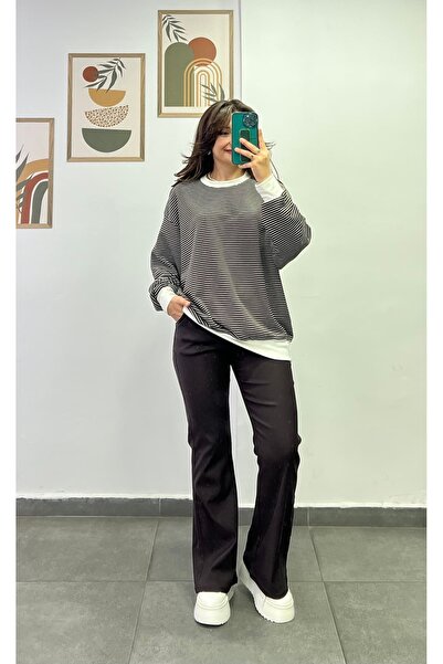 bydenizcollection Crew Neck Striped Oversize Fit Sweatshirt