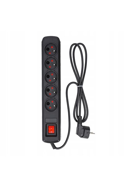 NO BRAND Prelungitor anti-supratensiune anti-fulger 1,5m 5 prize negru
