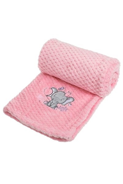 OEM Patura Bebe Catifelata Roz cu Model Elefant Brodat 100x75cm - Paturi Land...