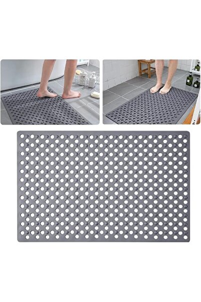 AZONEE Silicone Bathroom Non-Slip Mat, 38x72 Cm Grey Shower Mats Non-Slip Bat...