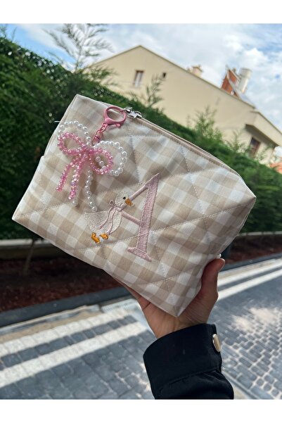 Pearl Teks Duck Embroidered Letter Detail Charmlı Makeup Bag Baby Care Bag Me...