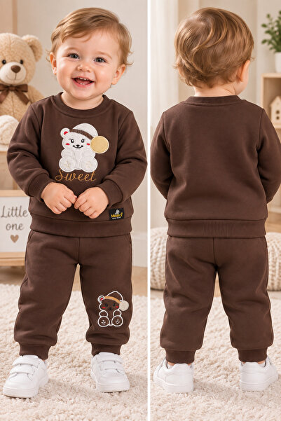 HELMİRA Little Ones' New Favorite Baby Brown Three-Yarn Fabric 2-Piece Sweats...