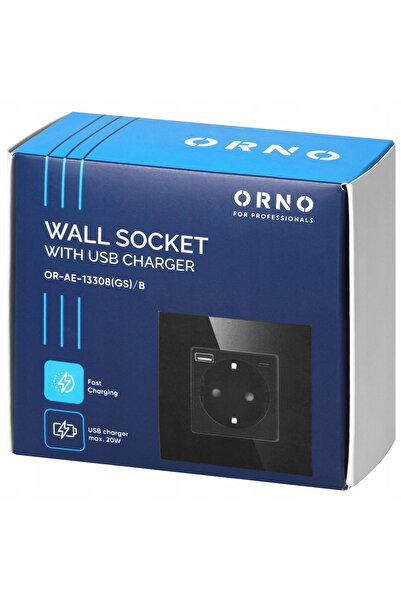 Orno Priză simplă încastrată 230 V + USB + USB-C, din sticlă, neagră, SCHUKO