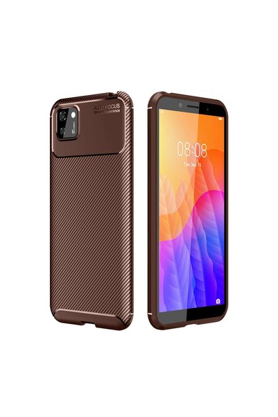 FMA Huawei Y5P Case Auto Focus Carbon Cover - Brown