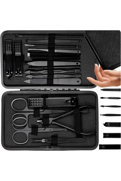 Edibazzar Set pentru manichiură: Unghieră, Foarfecă, Clește, 16 piese + Husă