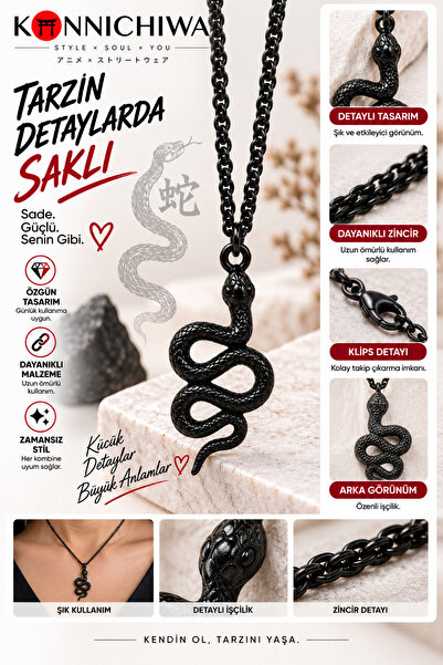 FG KONNİCHİWA Snake Figured Necklace – Gothic Punk Long Chain Design