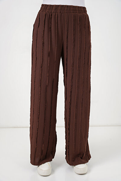 Modamorfo Women's Textured Stretch Knitted Trousers 30077 - Brown
