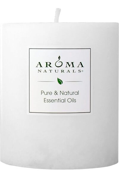Aroma Naturals شمعة عمودية بيضاء من اروما ناتشورالز معطرة بزيت الباتشولي والل...
