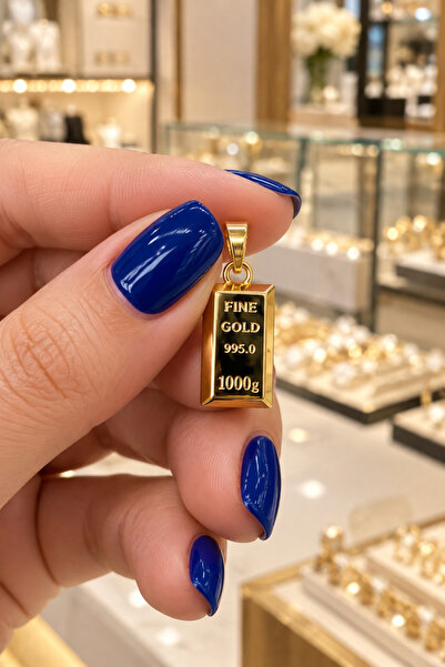 CAXBERN 22 Ayar Altın Kaplama Gold Külçe Altın Kolye Ucu