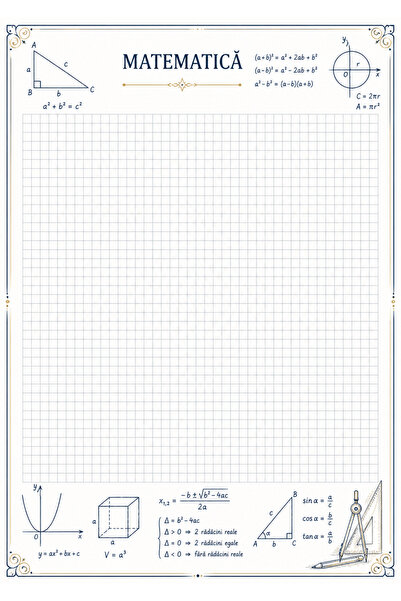 school CAIET STUDENTESC DE MATEMATICA 100 FILE (200 PAGINI) A4 COPERTI CARTONATE PRINDERE CU SPIRALE