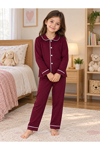 Trendline Girl's Soft Modal Fabric Buttoned Long Sleeve Pajama Set