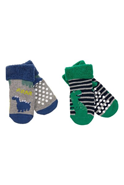 OEM Sosete de Iarna Gri Verzi cu Model Dinozaur Anti Slip pentru Copii - 4 pe...