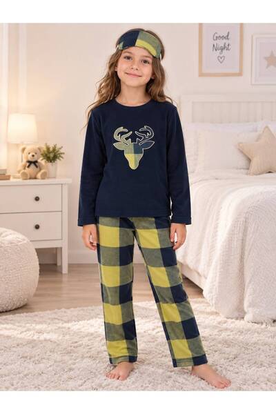 Fil Kids Girl's Cotton Winter Fleece Pajama Set with Sleep Band, Deer Pattern...