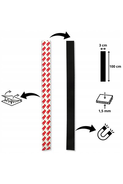 NO BRAND Bandă magnetică cu adeziv 3M, autoadezivă, DIMENSIUNI: 1000cm / 30mm...