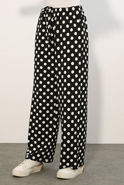 Modamorfo Women's Wide Leg Polka Dot Pants 30116 - Black