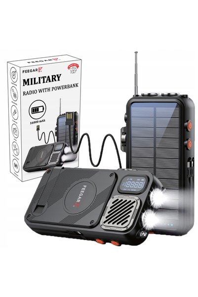 Feegar Radio Portabil, Power Bank Solar 16000mAh, Bluetooth, Încărcare prin I...