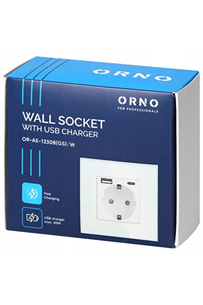 Orno Priză simplă încastrată 230 V + USB + USB-C, din sticlă, albă, SCHUKO