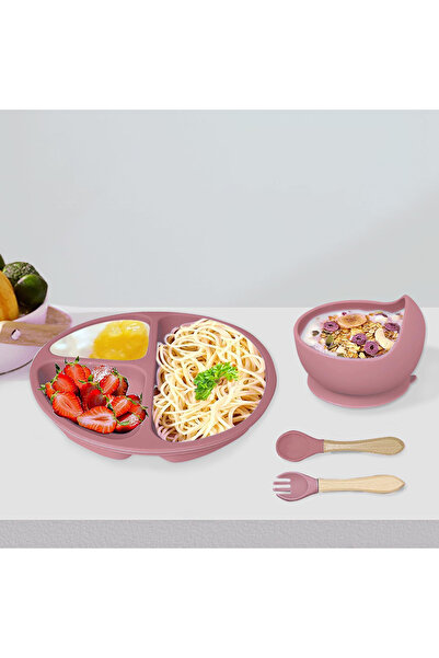 NO BRAND SET DE ÎNVĂȚARE A MÂNCATULUI, 8 PIESE, DIN SILICON, SIGUR, ROZ