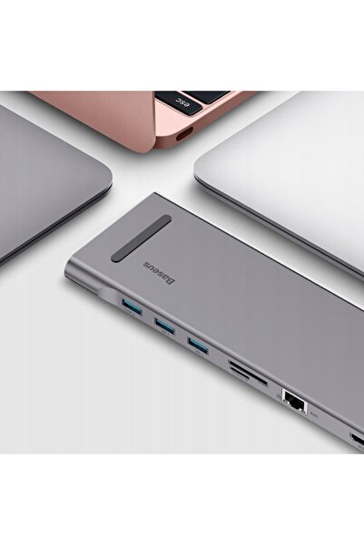 K&M CLOTHES Adaptor HUB USB-C 10-în-1, HDMI 4K, USB 3.0, RJ45 pentru Laptop P...