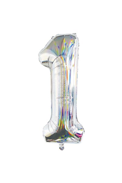 OEM Balon Petrecere din Folie Argintie Holografica Nr.1 - 82cm - Baloane Cifr...