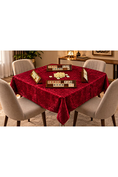 çeyizköşesi Okey Game Tablecloth Velvet 140X140 Claret Red