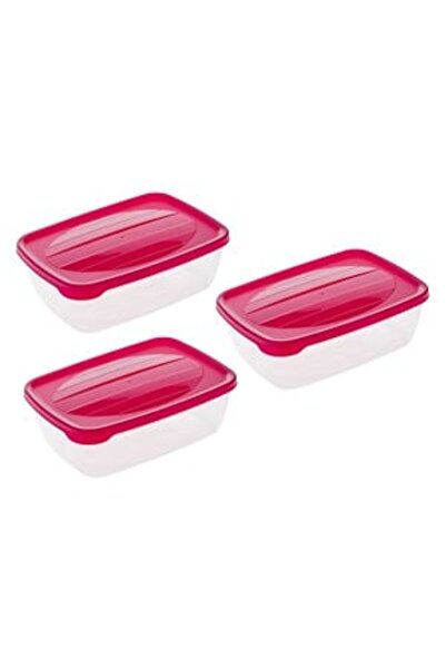 OEM Set Caserole Transparente cu Capac Fucsia 2L - 3buc - Recipiente Alimente...