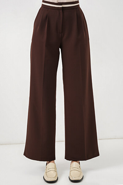 Modamorfo Women's Wide Leg Fabric Trousers 30088 - Brown